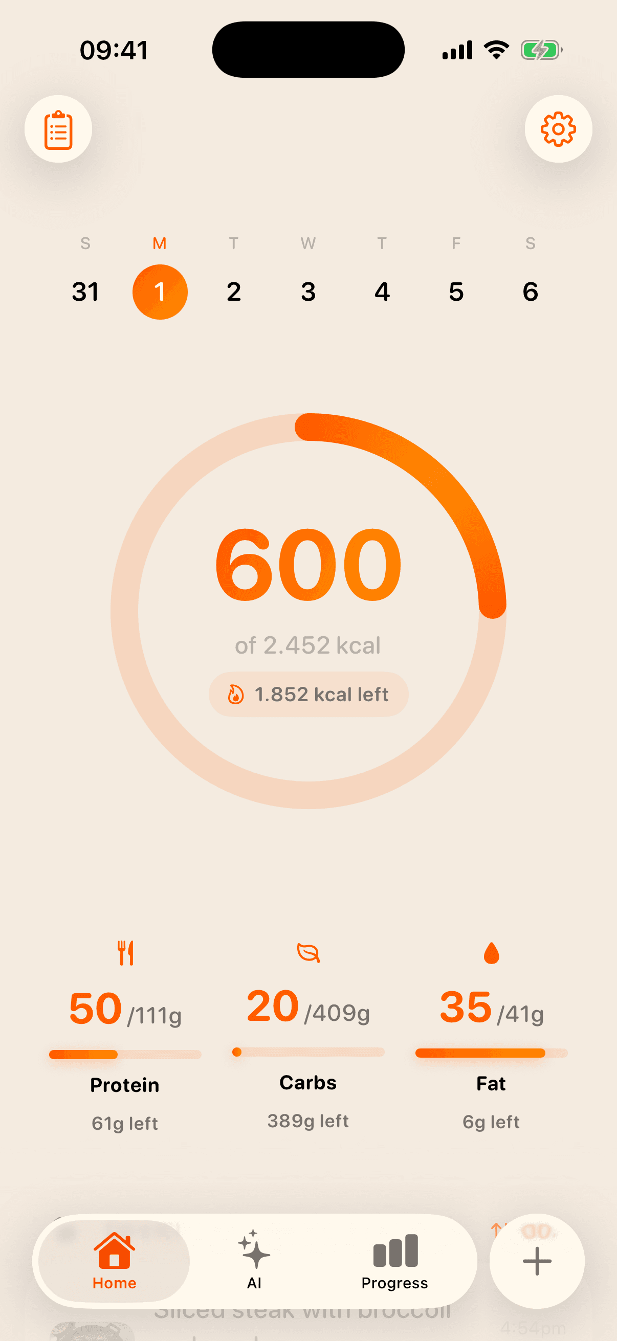 voidpen app home screen — calorie ring and macro breakdown